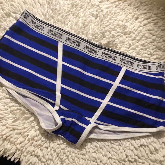🚨B2G1 New PINK VICTORIA SECRETS Blue Black White Boycut Underwear Shorts - Picture 1 of 6